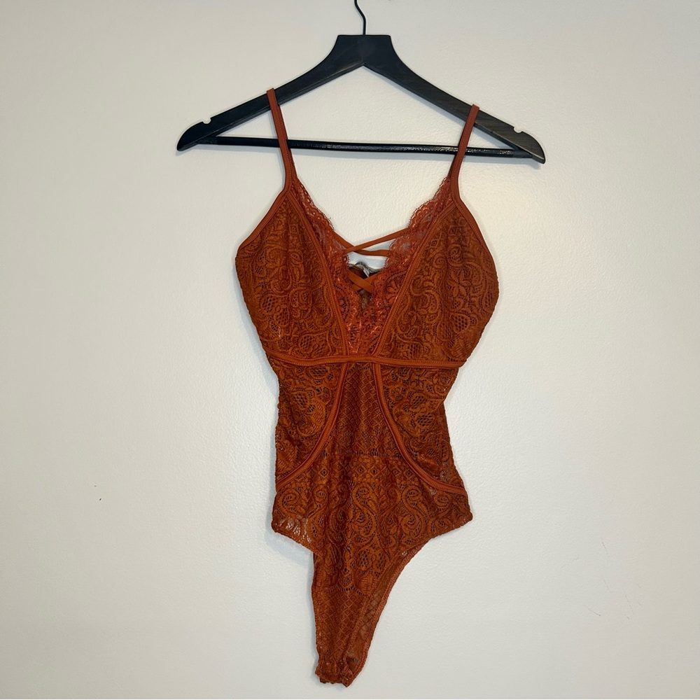 Charlotte Russe Burnt Orange Lace Bodysuit
